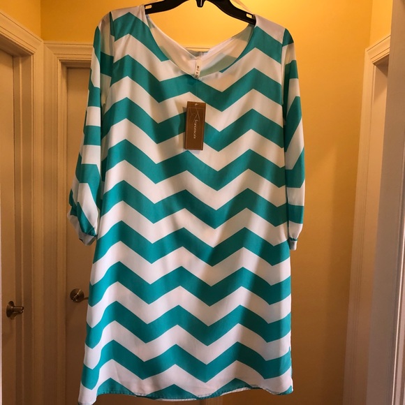 Mint and White Chevron Dress - Picture 1 of 6